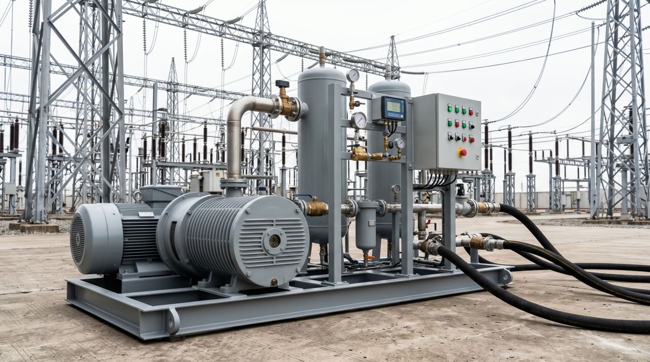 Industrial transformer vacuum plant unit at an EHV substation